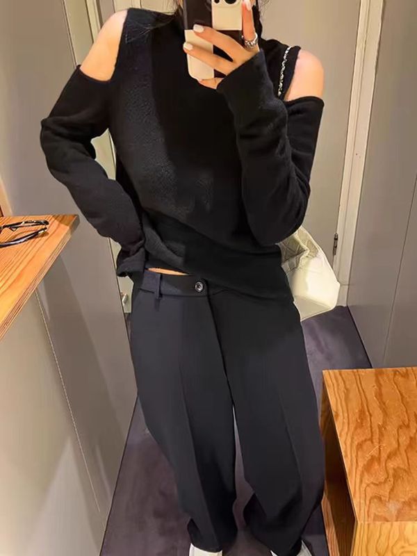 藏蓝色西装阔腿裤女春秋小个子网红穿搭高腰垂感直筒裤休闲拖地裤|undefined