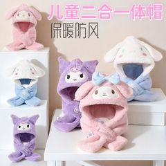 可爱卡通儿童帽子围巾套头冬季护耳加绒加厚网红保暖连帽围脖