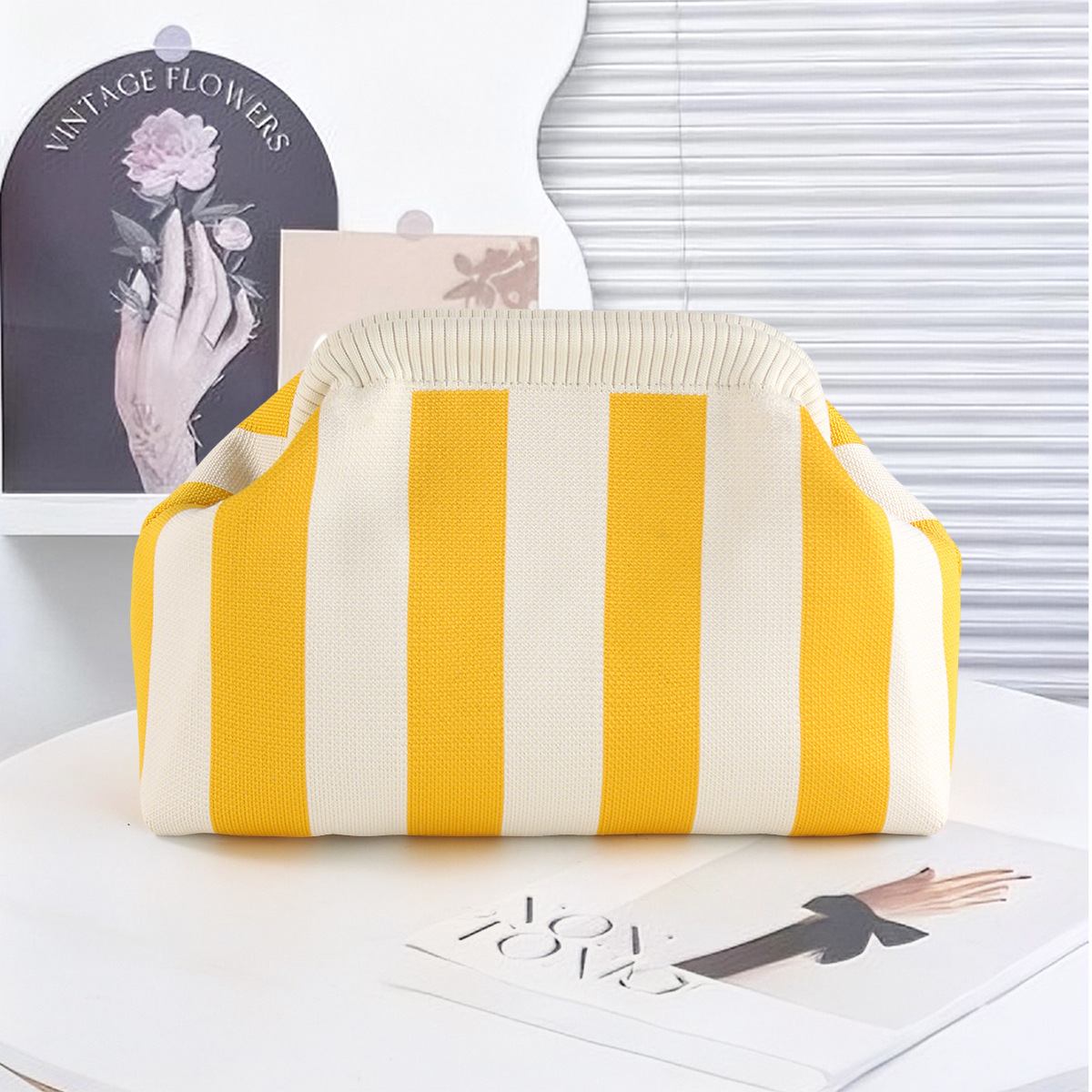 Bolsa de nube para damas bolsas de tejido portátiles bolsas de almacenamiento a rayas bolsas de maquillaje universal bolsas de mano de tejido volador agujeradas bolsas de mujer image 10