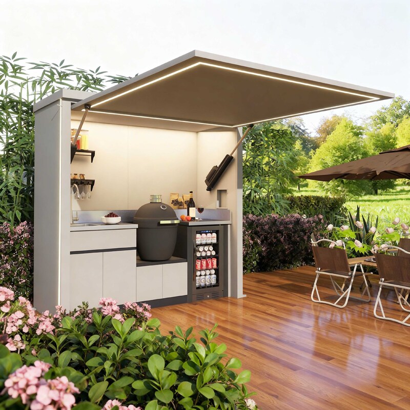 Outdoor Kitchen Suitable for Garden Terrace and Patio Living, Integrated Barbecue, Meal Preparation, and Refrigeration Functions, New Home-Use Cabinet Outdoor Kitchen Suitable for Garden Terrace and Patio Living, Integrated Barbecue, Meal Preparation, and Refrigeration Functions, New Home-Use Cabinet