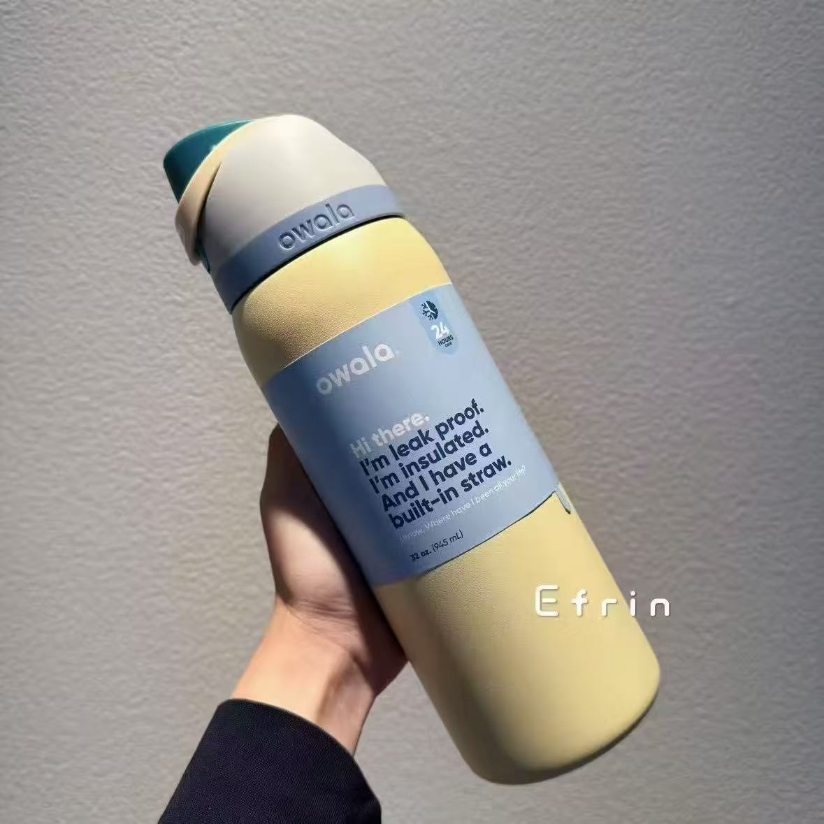 Owala Goose Yellow Termos Qabı Samanlı və Pop-Up Qapaqlı