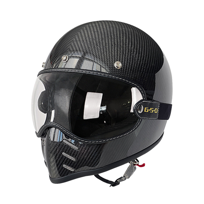 Motuoche Foreign Trade Export Carbon Fiber Retro Motorcycle Helmet Full Helmet Electric Motorcycle (Motosiklet kaskı (dəbilqə)) - 3k-transparent-lens-m55-56