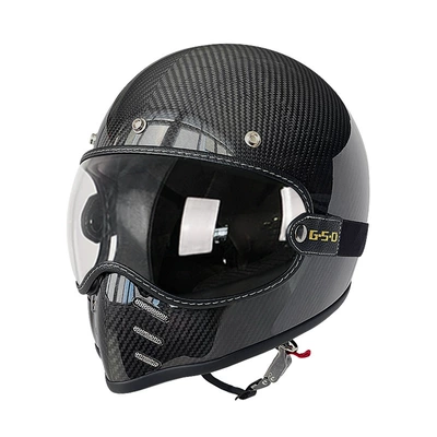 Foreign Trade Export Carbon Fiber Retro Motorcycle Helmet Full-Face Electric Motorcycle Helmet for Men and Women, Winter and All-Season Safety Helmet 3C (Motosiklet kaskı (dəbilqə)) - 3k-transparent-mirror-m55-56