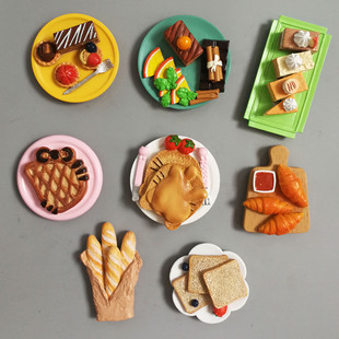 Refrigerator Magnets, Realistic Food Toys, 3D Resin Magnetic Switch Stickers, Bread, Tiktok Food, Heart-Shaped Desserts, Creative Magnetic Attraction