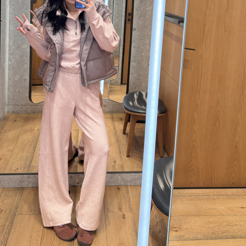Lulu-style waffle knit loose-fit elastic-waist straight-leg casual pants, slimming and relaxed, new spring/autumn sweatpants for sports