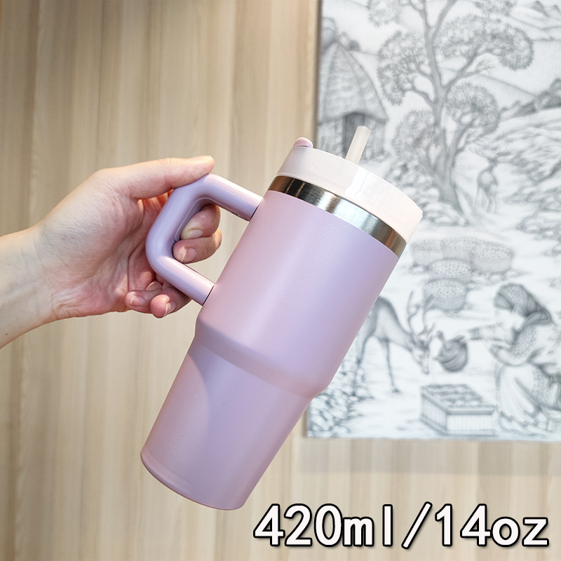 Nuevo Bingba 14oz con mango, taza de paja, vacío, taza de aislamiento de acero inoxidable 304, taza de coche portátil
