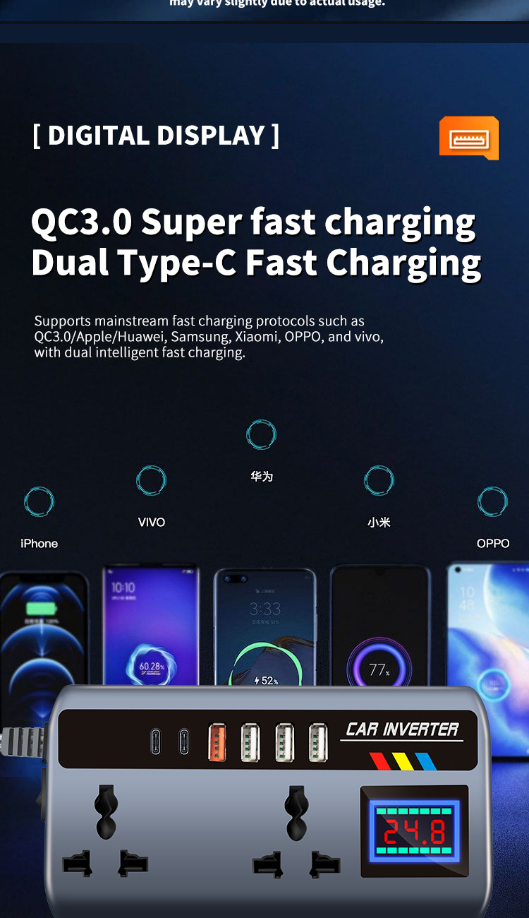 Car Inverter Converter 12V24V to 220V High-Power Multi-Function Charging Cigarette Lighter Fast Charging Power Socket