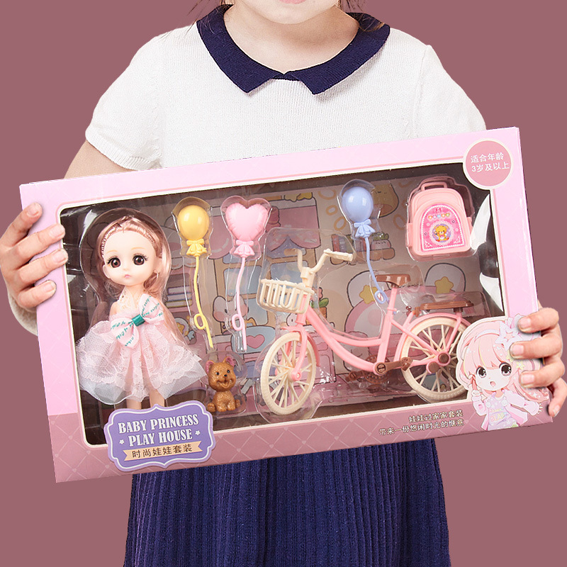 包邮跨境小女孩公主洋娃娃套装女孩子玩具礼盒塘胶16厘米bjd娃娃
