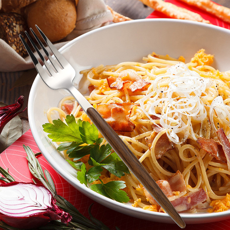 Stainless Steel Flatware Set With Wood Grain Handle 4 Piece_voghion.com