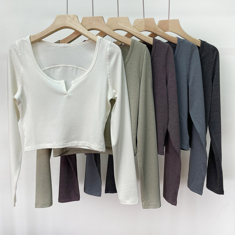 Lulu Henry shirt V-neck long sleeve T-shirt leisure fitness all-match breathable solid color top base shirt