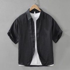 8173 日本品質リネン半袖シャツファッショナブルで多用途な文学カジュアルルーズトップ紳士服ドロップシッピング