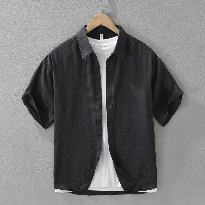 8173 Japanese Quality Linen Short-sleeved Shirt Fashion Joker Artistic Leisure Loose Top Men's Wear One-Piece Hair
