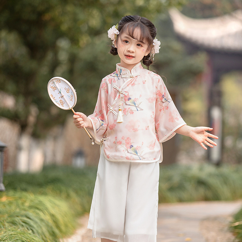 short hanfu dress Francoix - Chinese Hanfu Set Of 3: Embroidered Long-Sleeve Short Coat + Embroidered Tank Top + Print Semi-Body Short Dress