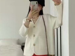 秋冬时尚撞色条纹棒球领拉链开衫毛衣女时尚通勤长袖针织衫外套|undefined