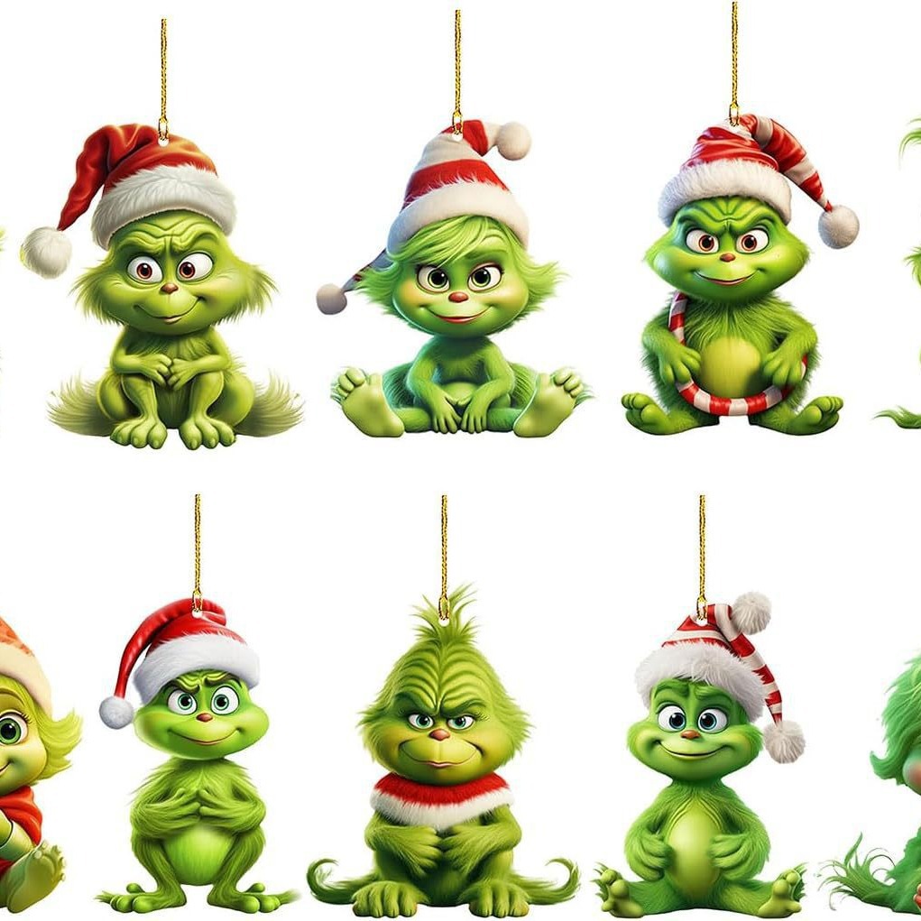 2023 transfronteriza nuevo Grinch adornos de decoración de Navidad de dibujos animados árbol de Navidad colgante decoración interior del coche de Navidad