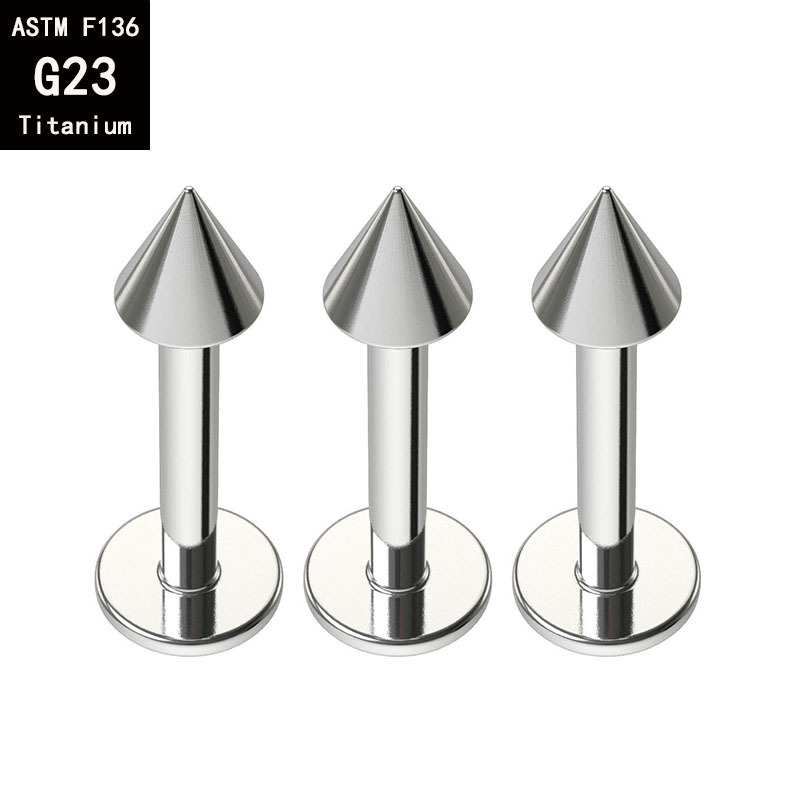 1.2mm G23 Titanium Internally Threaded Cone Flat Rod Devil Nail Ear Bone Lip Piercing Jewelry detail image 4