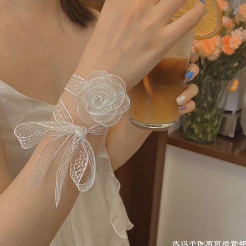 Wrist flower lace camellia streamer fairy hair band tied with hair braided ribbon French forest style retro hair tie headdress