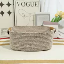 零食筐棉绳编织皮把手收纳筐衣物家用洗衣篮化妆品杂物整理脏衣篮