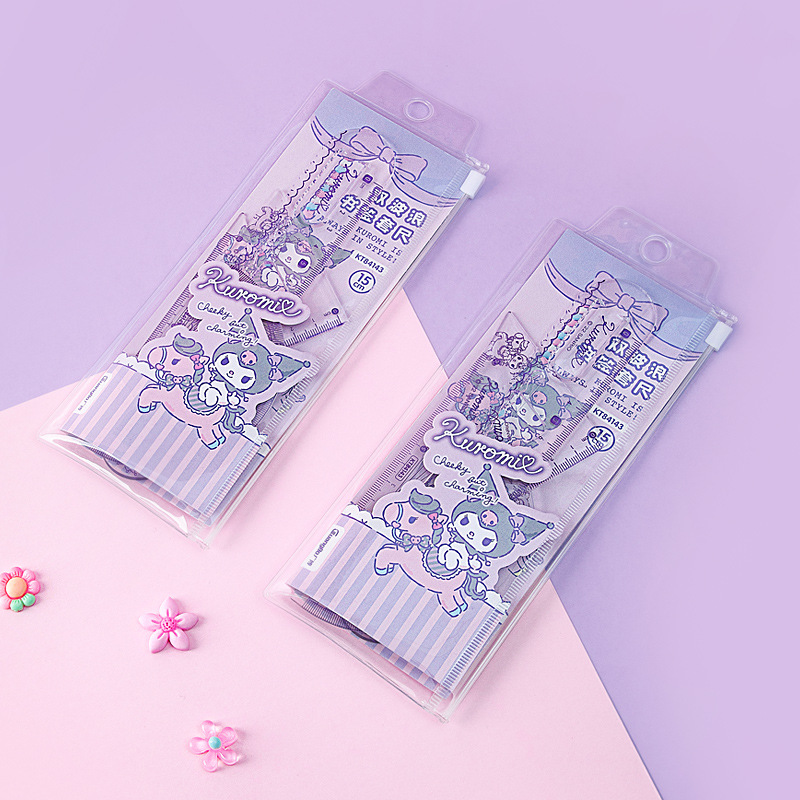 Kuromi Bookmark Set Ruler 15CM Genuine Sanrio Student Double Wave Simple Drawing Measurement Ruler Set