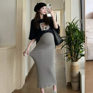 Maternity's Non-abdominal Knitted Hip Skirt Summer Mid-length Skirt Belly-covering Slimming Joker Skirt