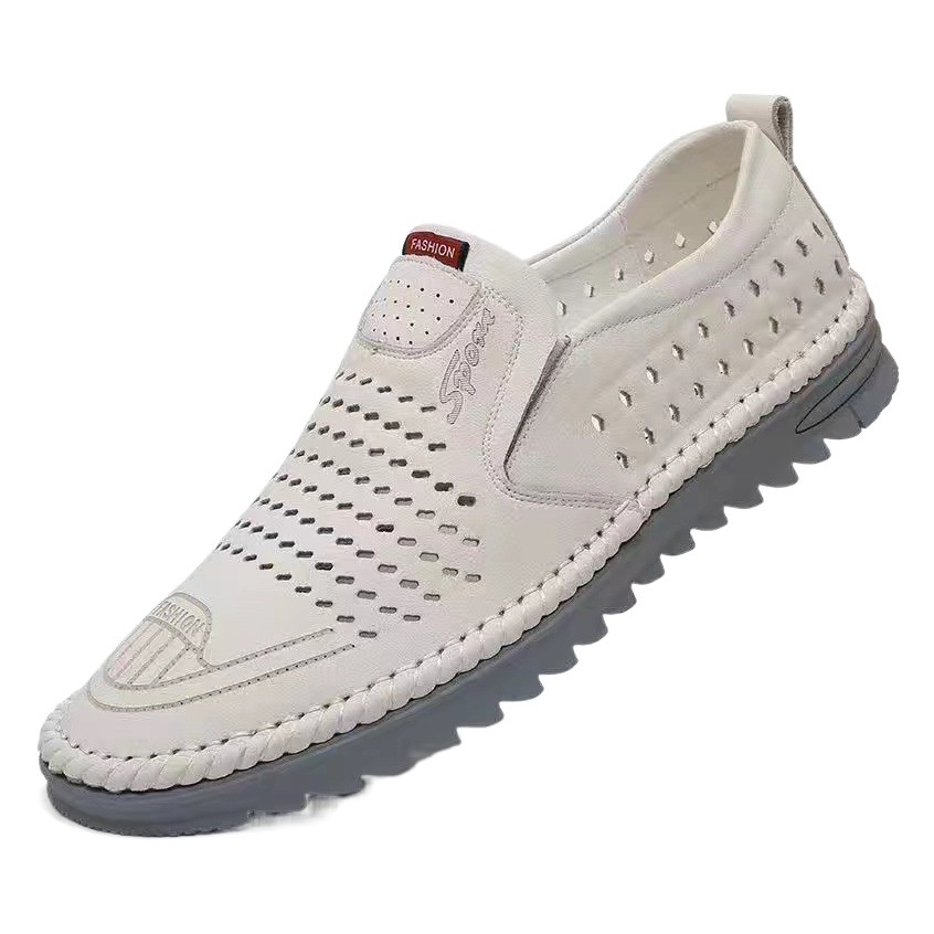 Nuevos zapatos de cuero casuales transpirables de cuero suave zapatos de papá de mediana edad de fondo suave zapatos de hombre casuales huecos y delgados ligeros