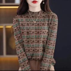 批发 中年妈妈女2025春秋印花打底衫大码遮肉洋气韩版上衣服潮