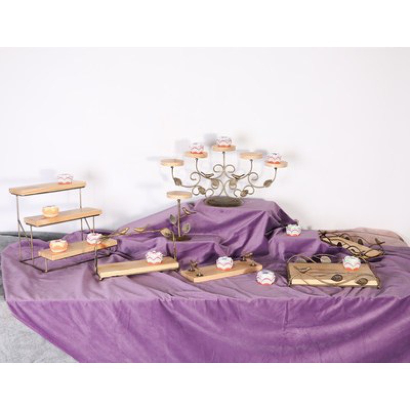 Nuevo marco de madera bandeja de hierro forjado marco de bocadillos marco europeo de madera sólida mesa de postres marco de exhibición conjunto de decoración pastel image 2