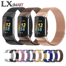 适用fitbit charge5米兰尼斯金属表带 不锈钢磁吸回环网带替换带