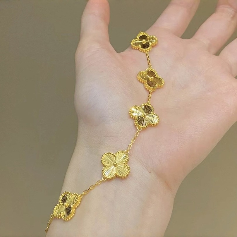 【Exclusive Gift】Free沙金色车花五花四叶草女手链送女友情人节七夕礼物