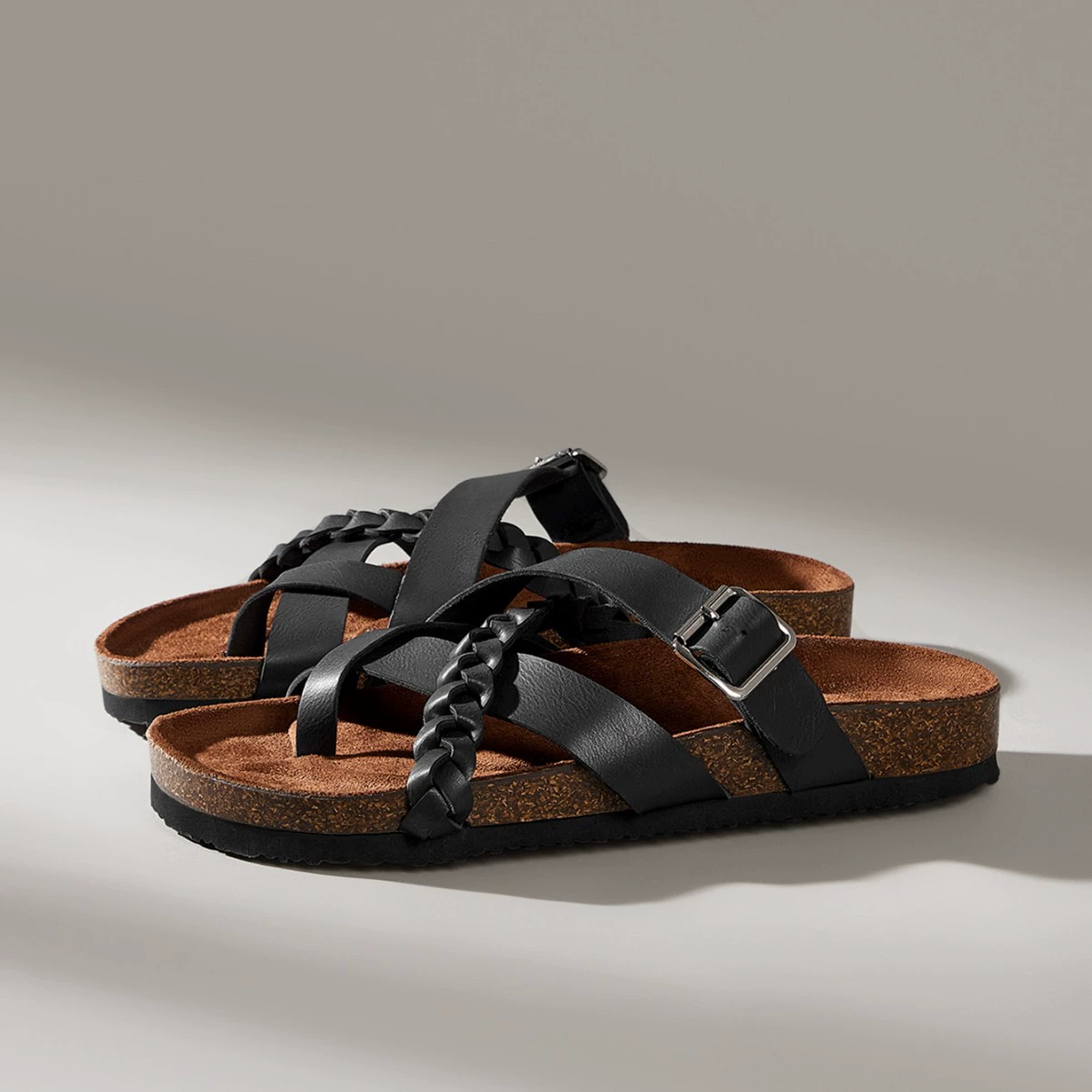 Женские летние сандалии на плоской подошве с толстой пробковой подошвой для улицы, пляжные сандалии с перекрестными ремешками и открытым носком, 2025 год