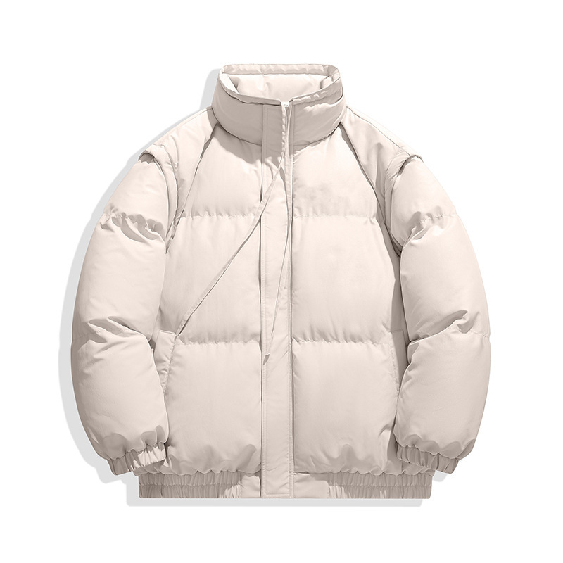 Men's Winter Loose down Cotton Jacket with Detachable Sleeves and Stand Collar, Warm Puffer Jacket