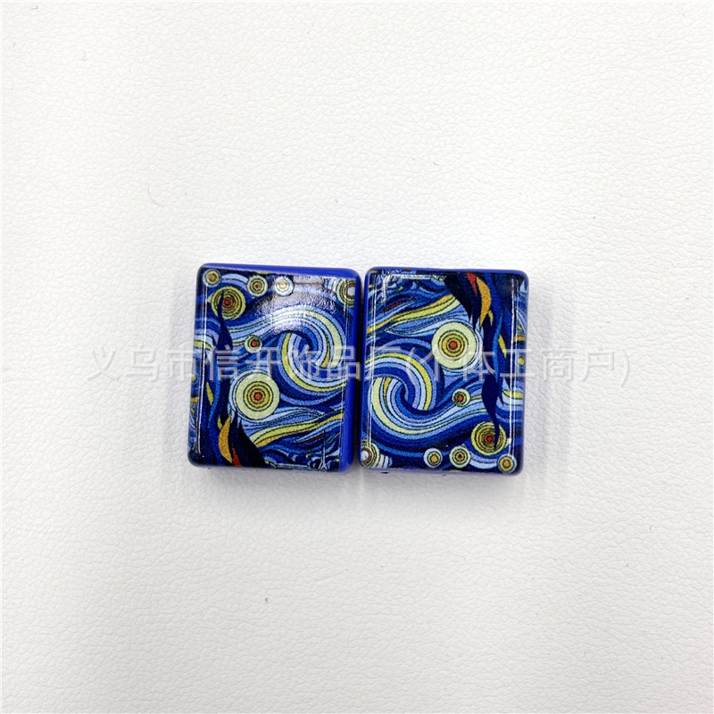 通孔亚克力名画印花长方块串珠笔配件手机链手工diy饰品散珠材料|undefined
