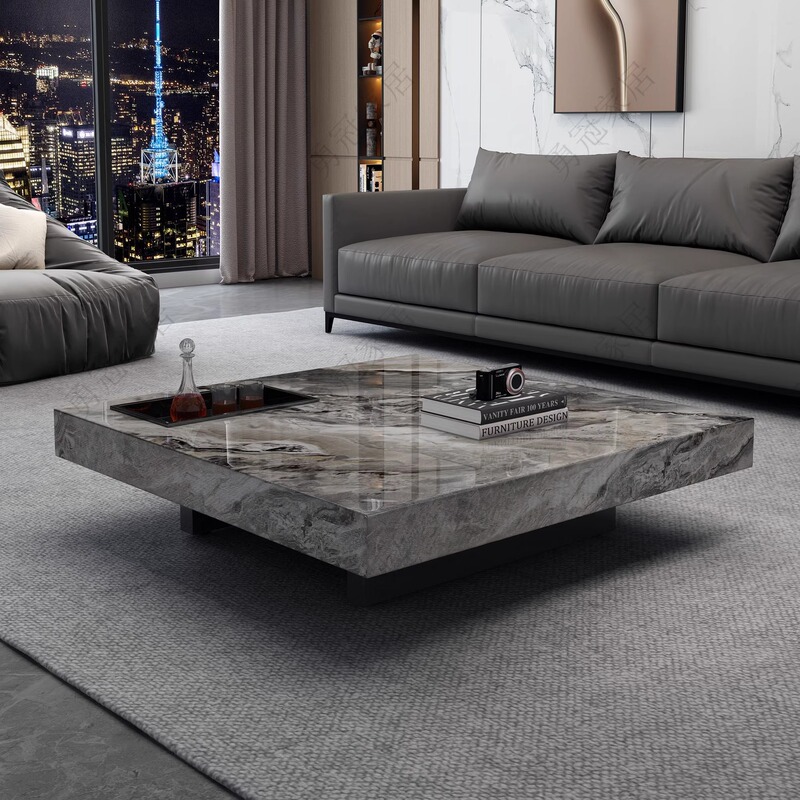 Italian Style Minimalist Light Luxury Rock Plate Coffee Table Modern Simple Rectangular Household Large and Small Apartment Living Room High-end Coffee Table