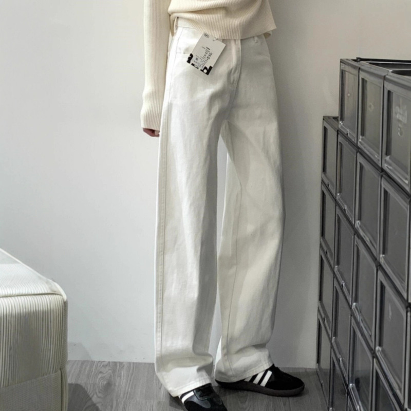 Summer Straight White Jeans for Women, High-Waisted, Wide-Legged, Loose-Fitting, Slimming Denim Straight Pants for Women, White Pants for Women Summer Straight White Jeans for Women, High-Waisted, Wide-Legged, Loose-Fitting, Slimming Denim Straight Pants for Women, White Pants for Women