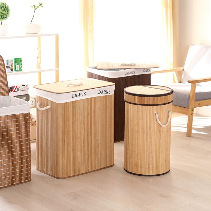 Foldable laundry basket, bamboo storage box 40×30×60 cm, large collapsible hamper
