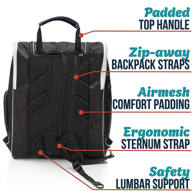Capacious ski boots, ski suit, equipment, helmet, storage system, backpack