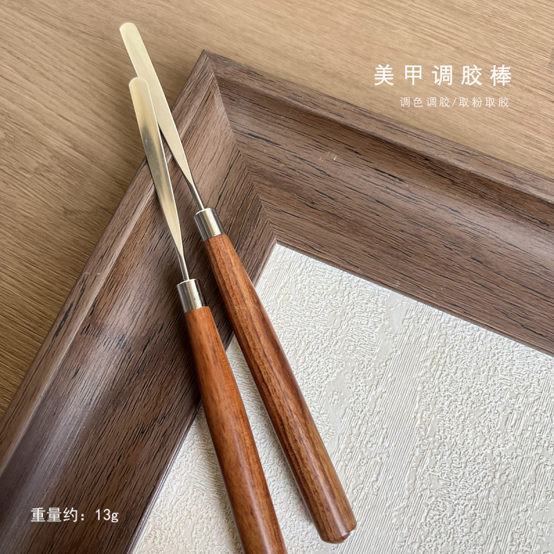 日系调胶棒美甲调色棒原木磨砂亚克力笔杆不锈钢甲油胶取胶棒工具|undefined