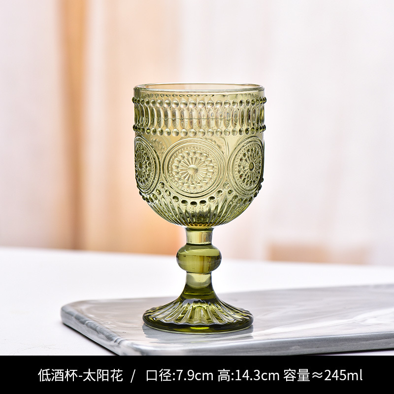 Copa de rayas verticales de vidrio retro europeo, copa de vino tinto, copa de postre alto de helado, copa de vino de frutas de uva de champán casero