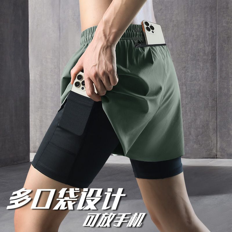 Running Special Can Put Mobile Phone Men's Sports Shorts Summer Professional Track and Field Training Quick-drying Triple Pants Lined Pants