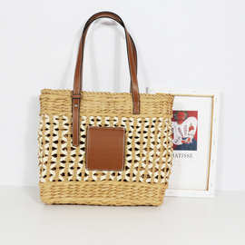 新款外贸大包镂空休闲单肩手提两用包 沙滩度假女士包包草编织包
