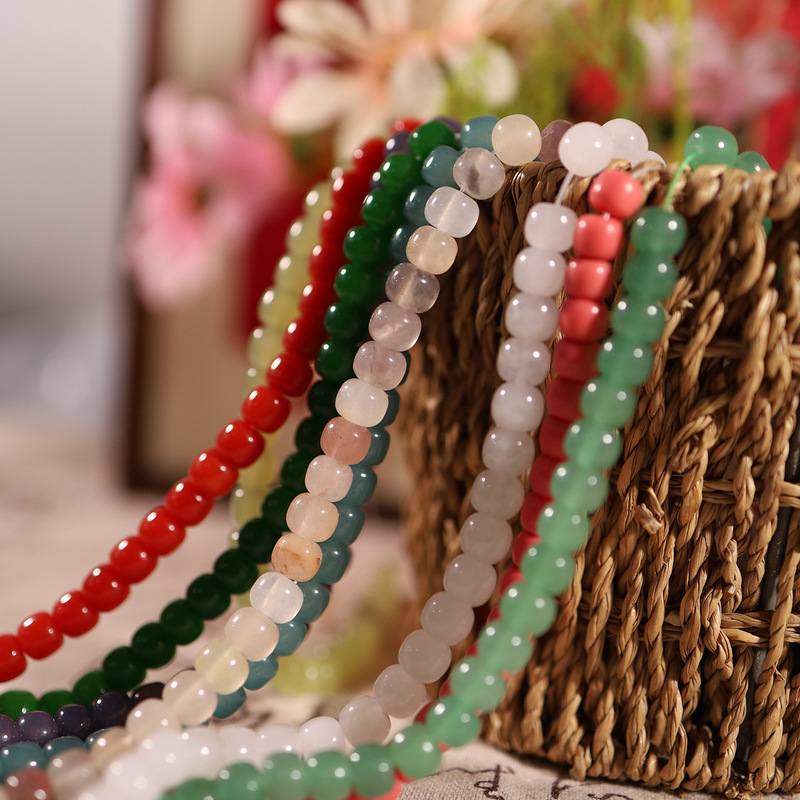 New Chinese Style Natural Stone Red Agate White Marble Bucket Beads Old Type Beads DIY Loose Bead Bracelet Necklace Material Accessories