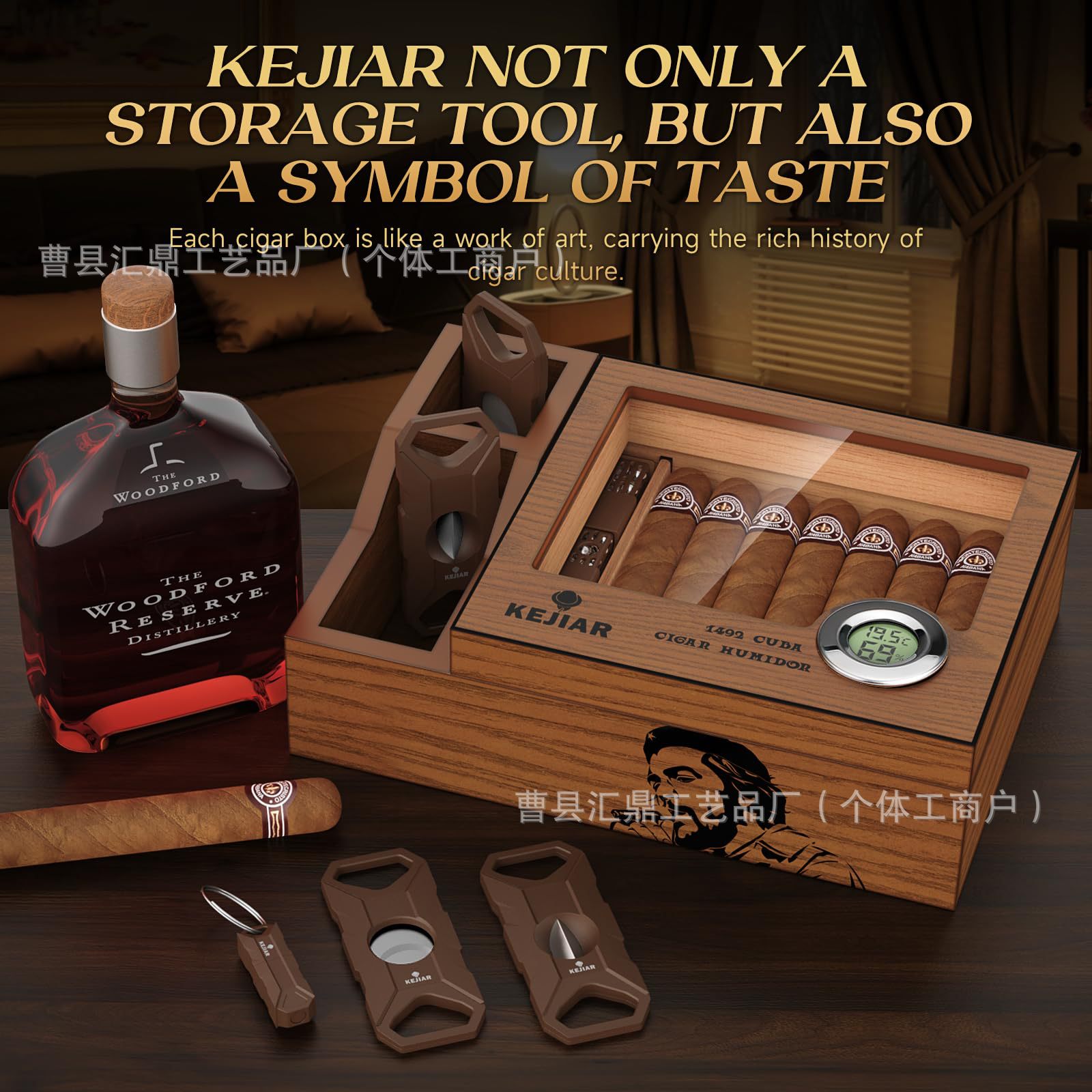 Cross-Border Wooden Cigar Box Constant Temperature Cigar Display Box Collection Box Wooden Square Flip-Top Cigar Moisturizing Box