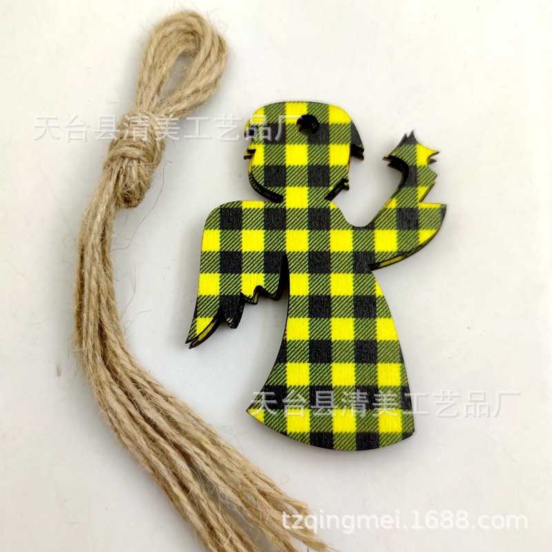 33 cuadros amarillos y negros serie navideña piezas de madera colgante de decoración navideña se pueden combinar libremente 10 piezas en un paquete