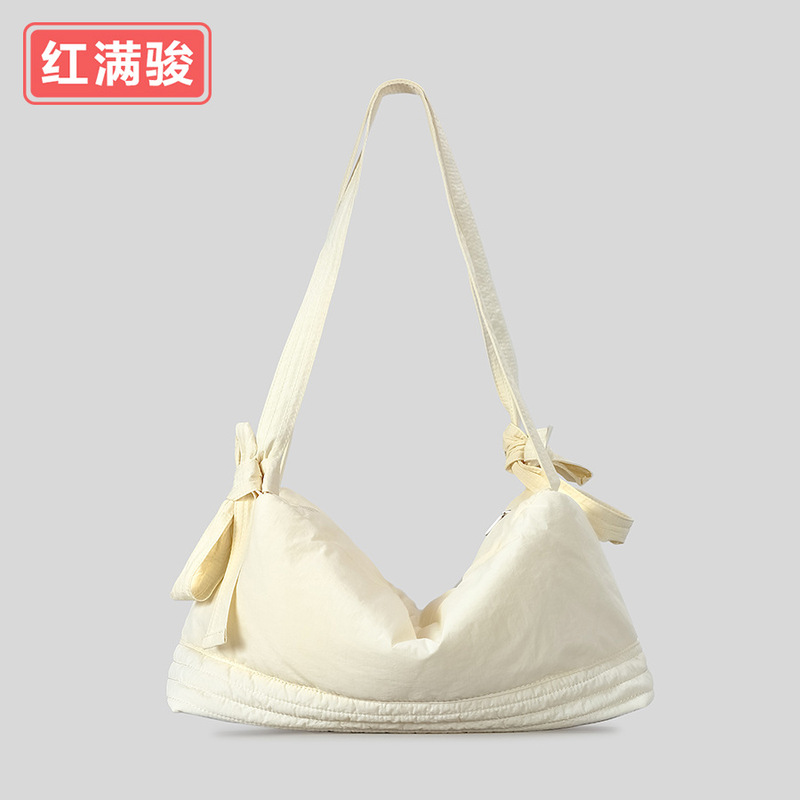 日系轻便纯色蝴蝶结单肩斜挎包羽绒棉手提包女大容量手提包工厂|undefined
