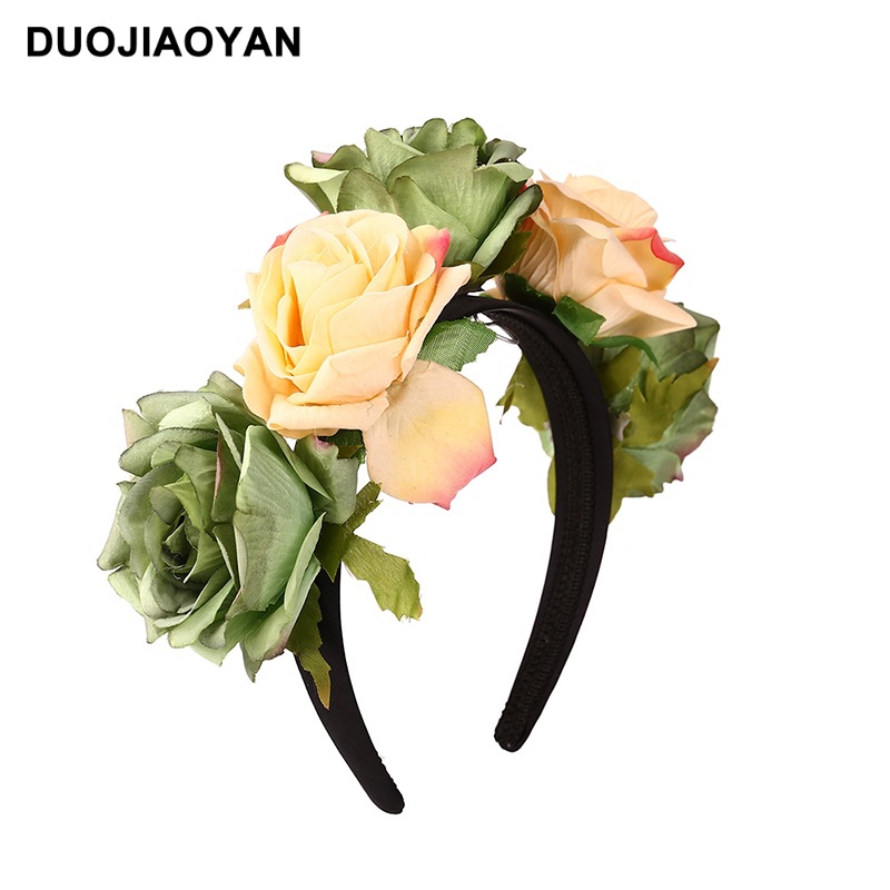 Fashion Simulation Fabric Big Rose Flower Wide Brim Headband display picture 5