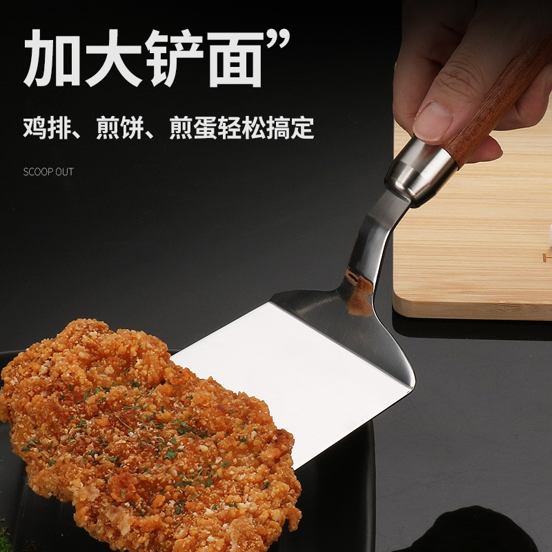 Acero inoxidable cocina teppanyaki carne pala pizza pala panqueque herramienta de la torta de mano frito pala utensilios de cocina al por mayor image 4