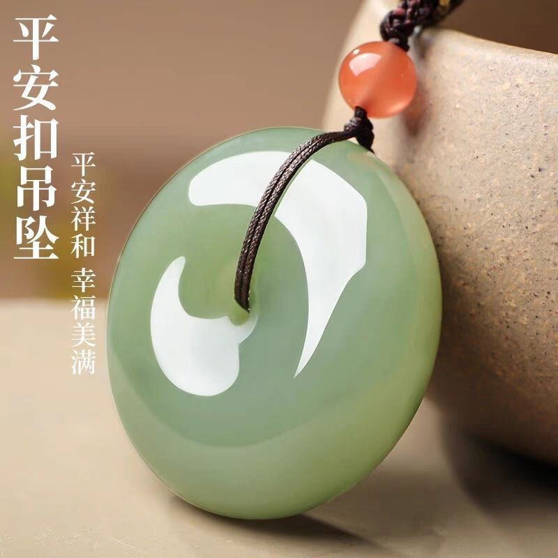 New Imitation Hetian White Jade Pendant for Men and Women, Safety Buckle Necklace Jewelry, Live Supply Pendant