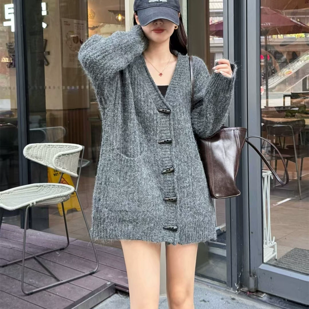 Модный ретро-кардиган, свитер, демисезонная knitted куртка для отдыха, V-образный вырез, корейский стиль