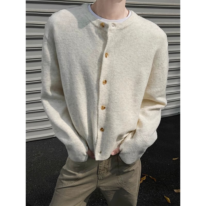 cleanfit creamy-white Breasted Knitted Cardigan Men's Autumn and Winter American Style Lazy Style Advanced Heavy Sweater Jacket