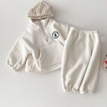 韩版ins婴幼童装加绒加厚男女童时尚套装冬款高领卫衣裤子两件套